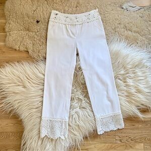 CHANEL White Pants with Crocheted Detail